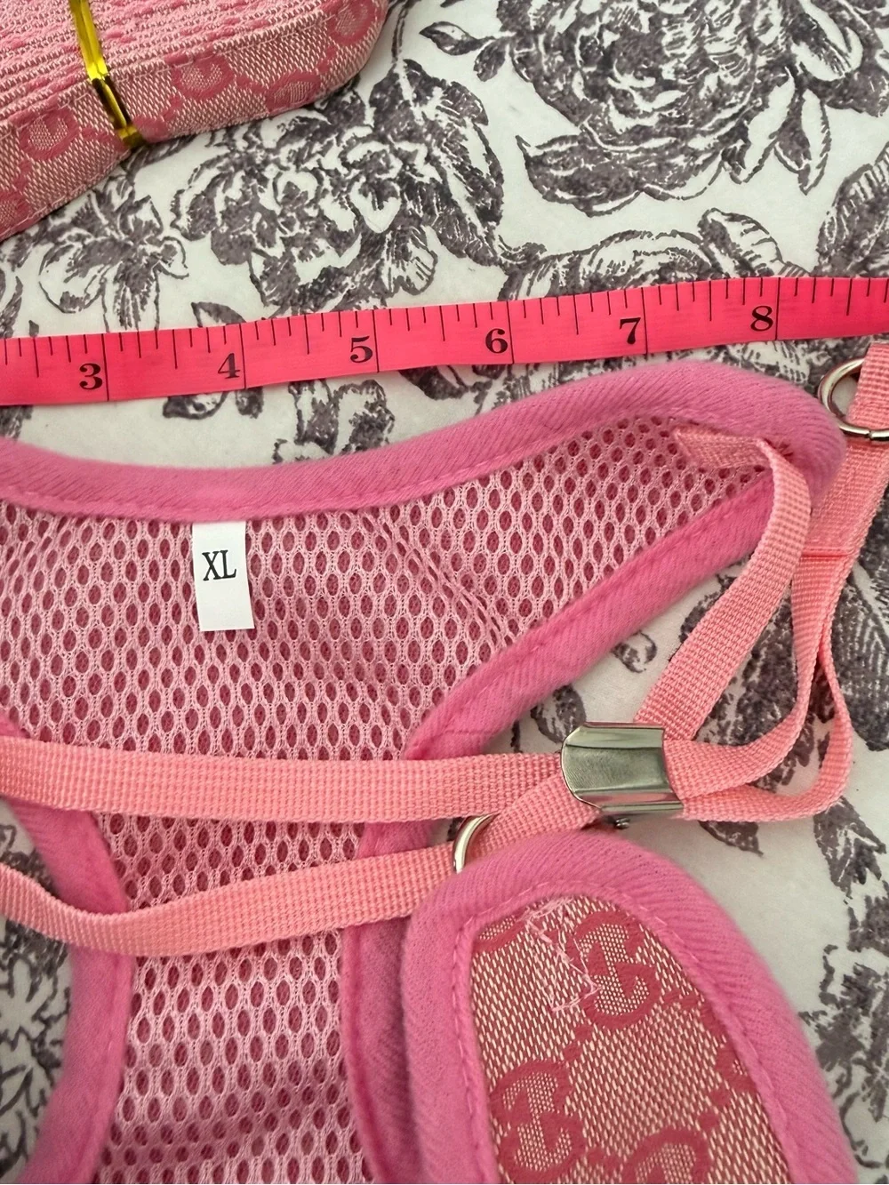 Pink GG Monogram Small Dog Harness with Leash Size XL